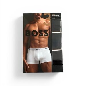 NWT BOSS Men’s Power Cotton Stretch 3-Pack Trunks Black Medium